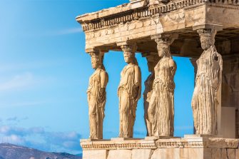 The caryatid porch of the Erechtheion in Athens, Greece.