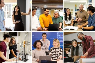 Collage of images with people in conversations