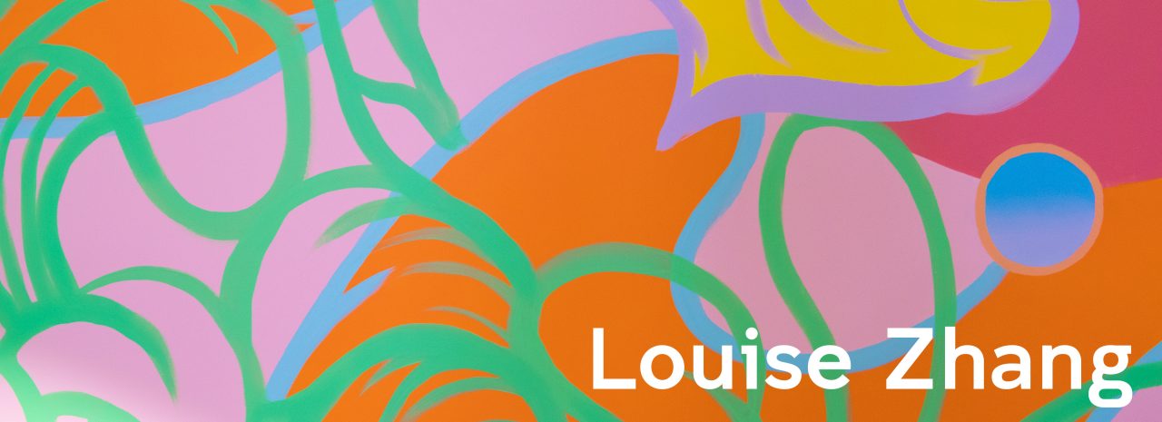 A multicoloured abstract mural comprised of yellow, pink, green, orange, and blue pigments