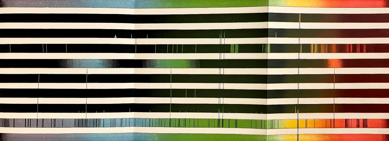 A colorful chart with horizontal bars in various shades, with each colour, ranging from deep reds and oranges to greens, blues, and purples, transitioning smoothly into the next.